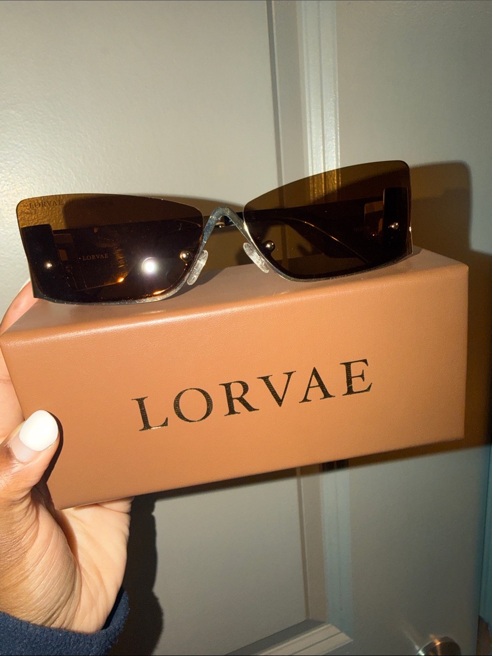 LORVAE Brown Rimless Sunglasses for Women